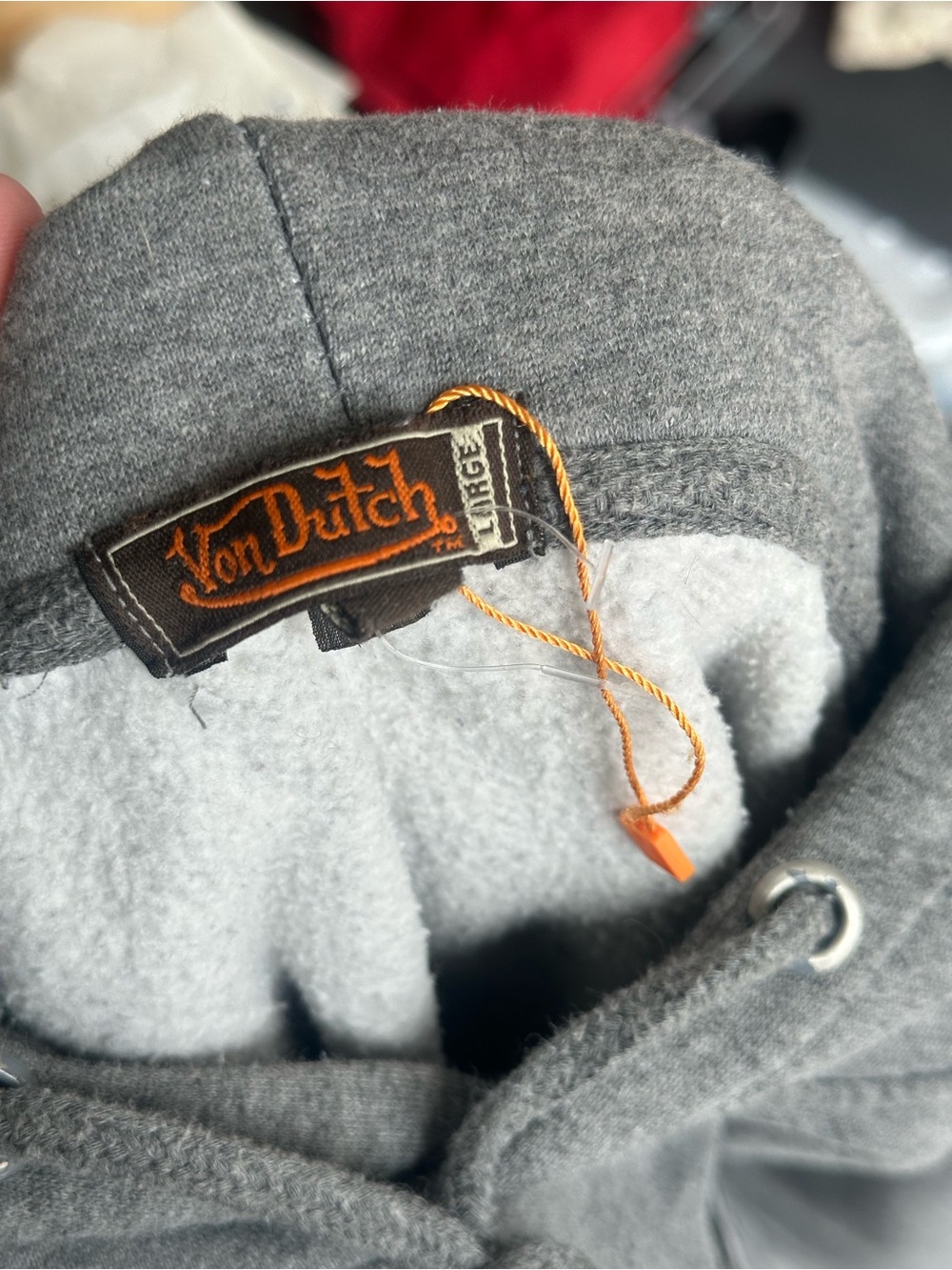 Von Dutch Gray Graphic Hoodie Y2K Checkerboard Logo Fleece Lined, LARGE - Picture 6 of 7